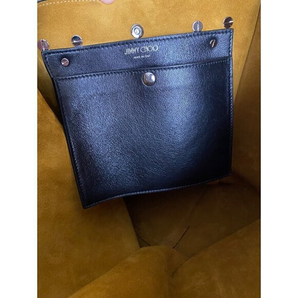 Jimmy Choo Leopard Twist Tote Suede Leather Trim Calf Hair Mustard Yellow Italy - Picture 10 of 16